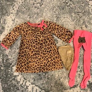 Baby Gap 2T Corduroy Leopard Dress and Pink Tights